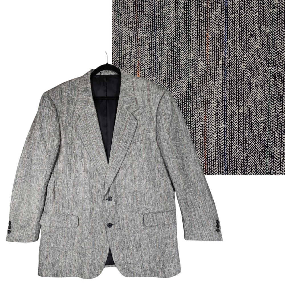 Versini Herringbone Blazer 46 Long Mens 100% Silk Gray‎ Sport Coat Jacket Preppy